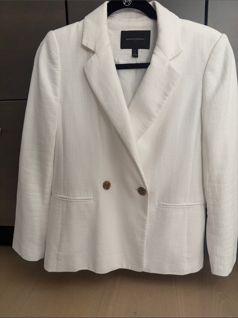 Banana Republic White Textured Double-Breasted Blazer